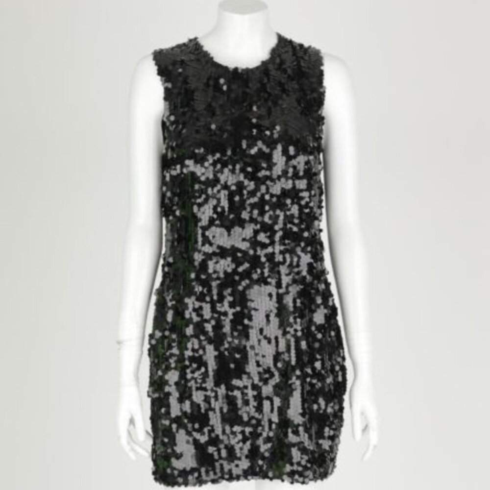 LIKE NEW Armani Jeans Sequin 'Speechless' Mini Shift Dress Sleeveless Black 14